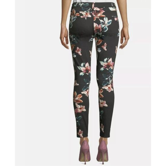 7 for all Mankind Black Tropical Floral Print Skinny Jeans Size 30 - Picture 2 of 9